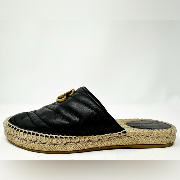 Gucci GG Marmont Espadrilles Black Quilted Flats Mules - Picture 10 of 11